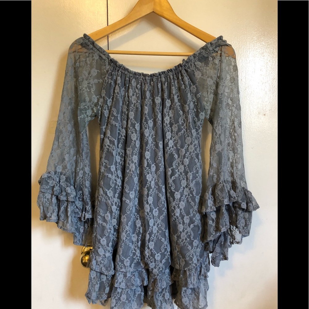 Lace off-the-shoulder mini-dress